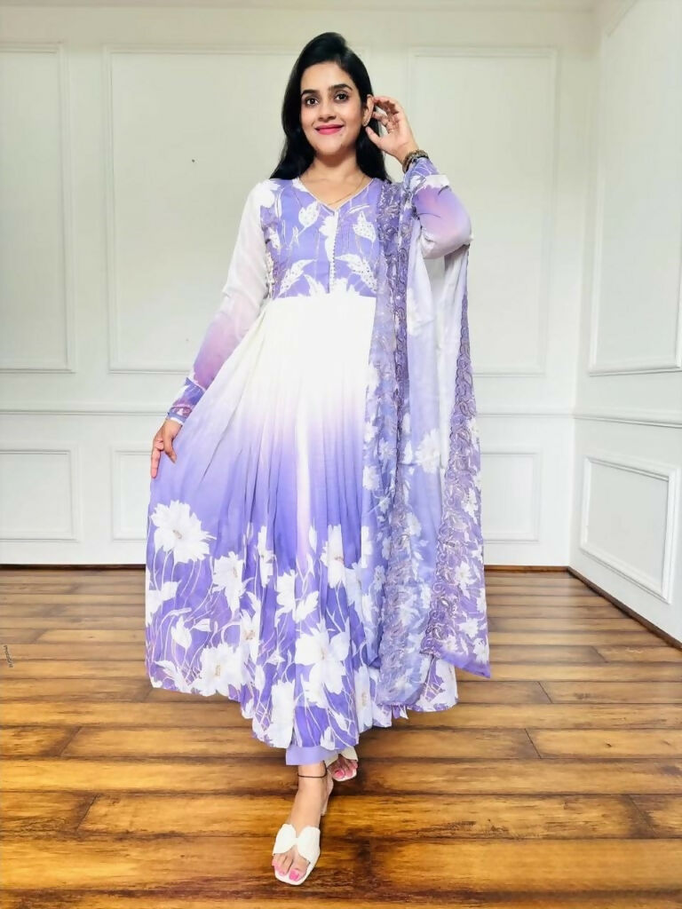 Teeya Creation Multi Colour Faux georgette Printed With Hand Work Party Wear Gown | Grocsy