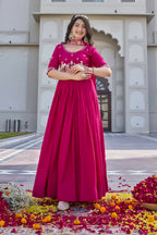 Teeya Creation Womens New Trendy Heavy Cording Sequence & Beads Embroidery Work Pink Gown Set | Grocsy