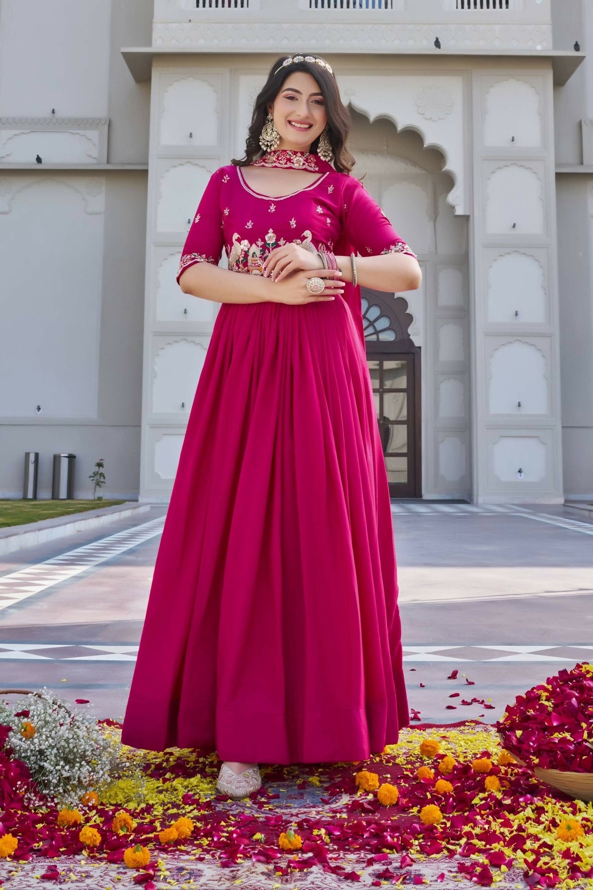 Teeya Creation Womens New Trendy Heavy Cording Sequence & Beads Embroidery Work Pink Gown Set | Grocsy