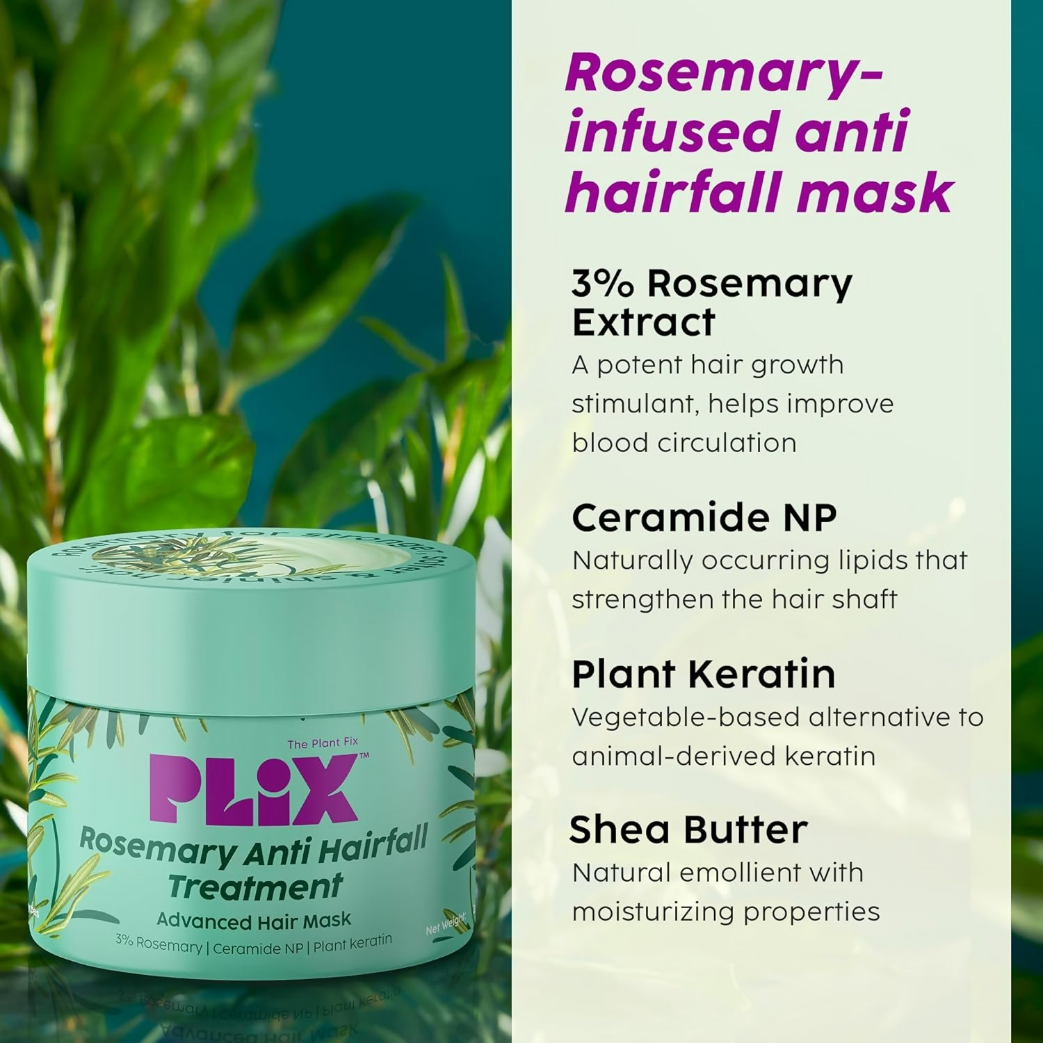 PLIX The Plant Fix Rosemary Anti-Hair Fall Treatment Advanced Hair Mask With 3% Rosemary Extract | Grocsy