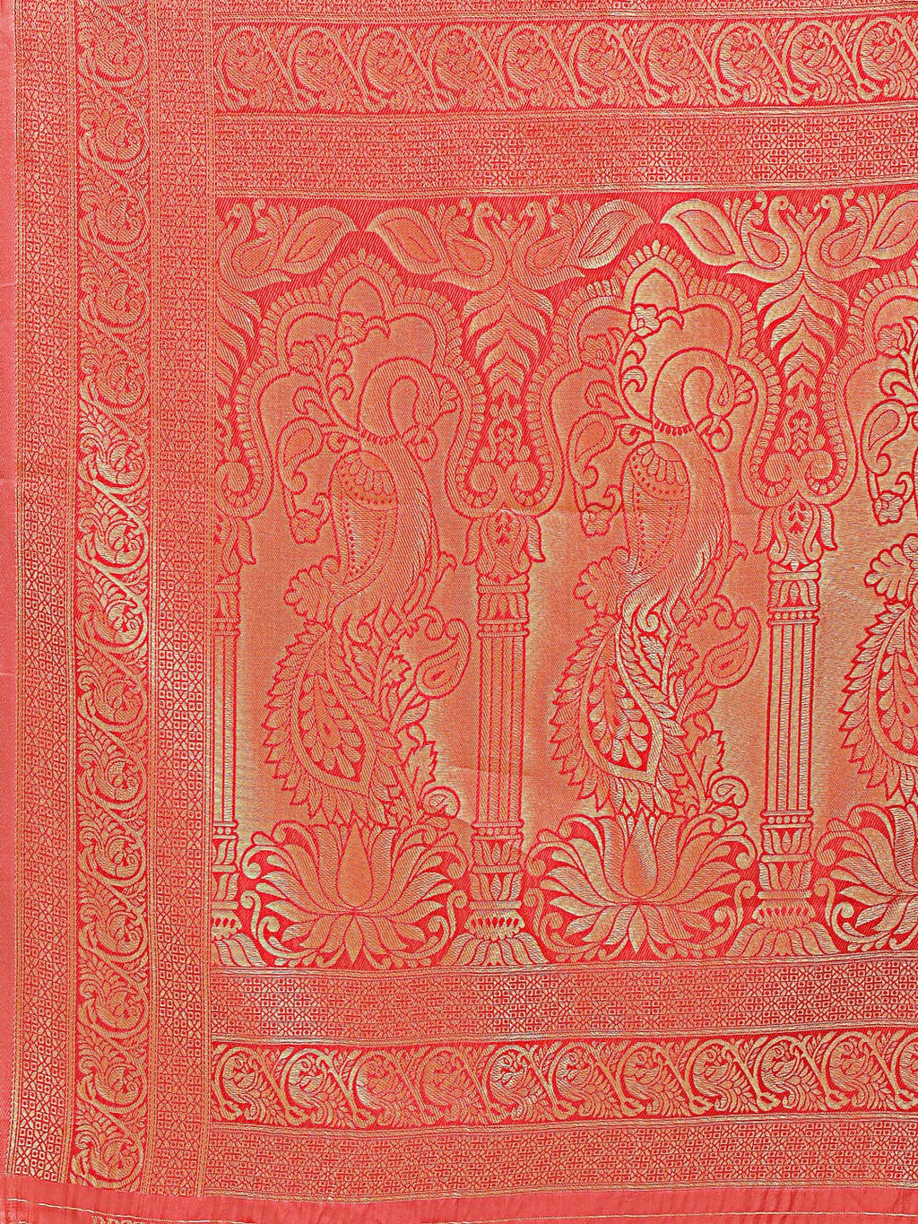 Shree Shyam Fashion Banarasi Silk Cream & Red Saree | Grocsy