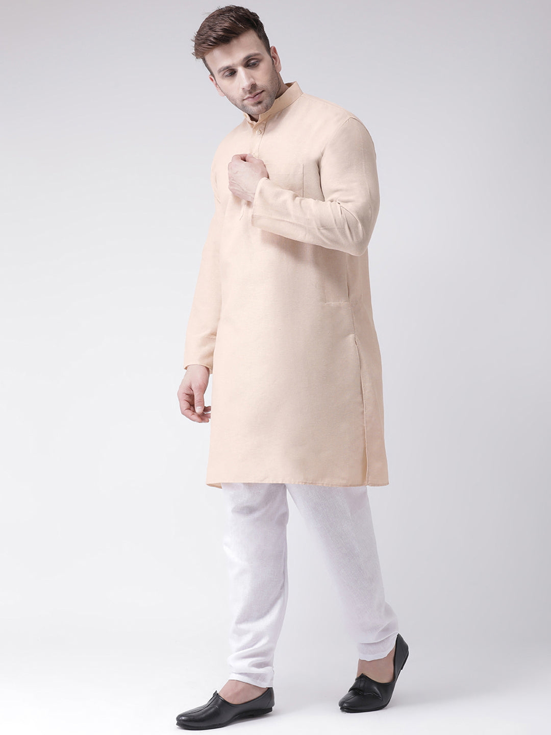 RIAG Men's Beige Cotton Long Ethnic Kurta | Grocsy