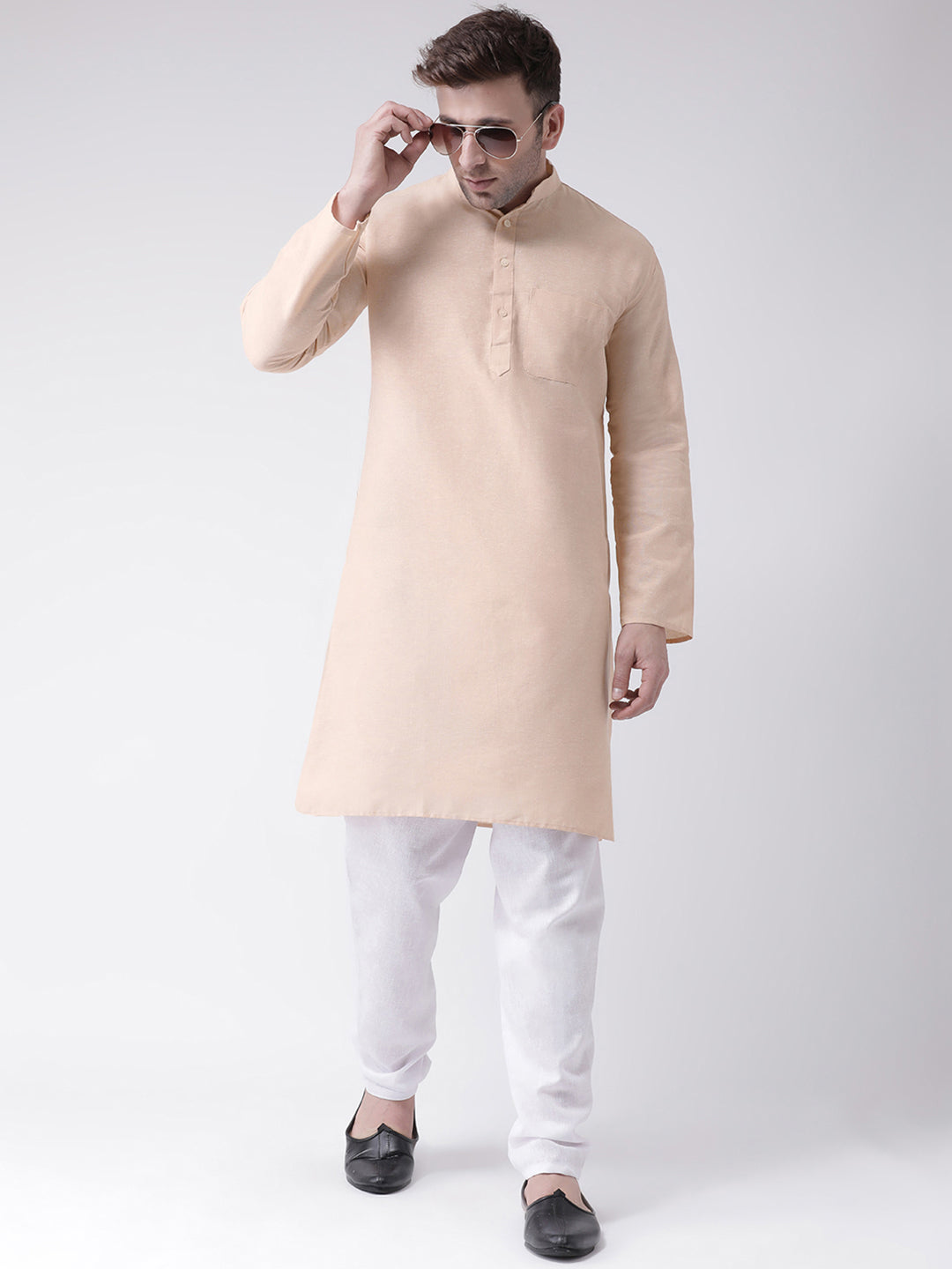 RIAG Beige Men's Ethnic Long Kurta And Pyjama Set | Grocsy
