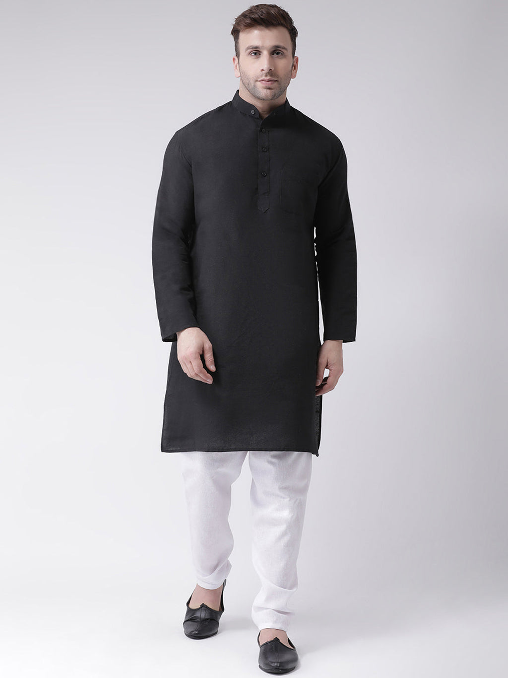 RIAG Men's Black Cotton Long Ethnic Kurta | Grocsy