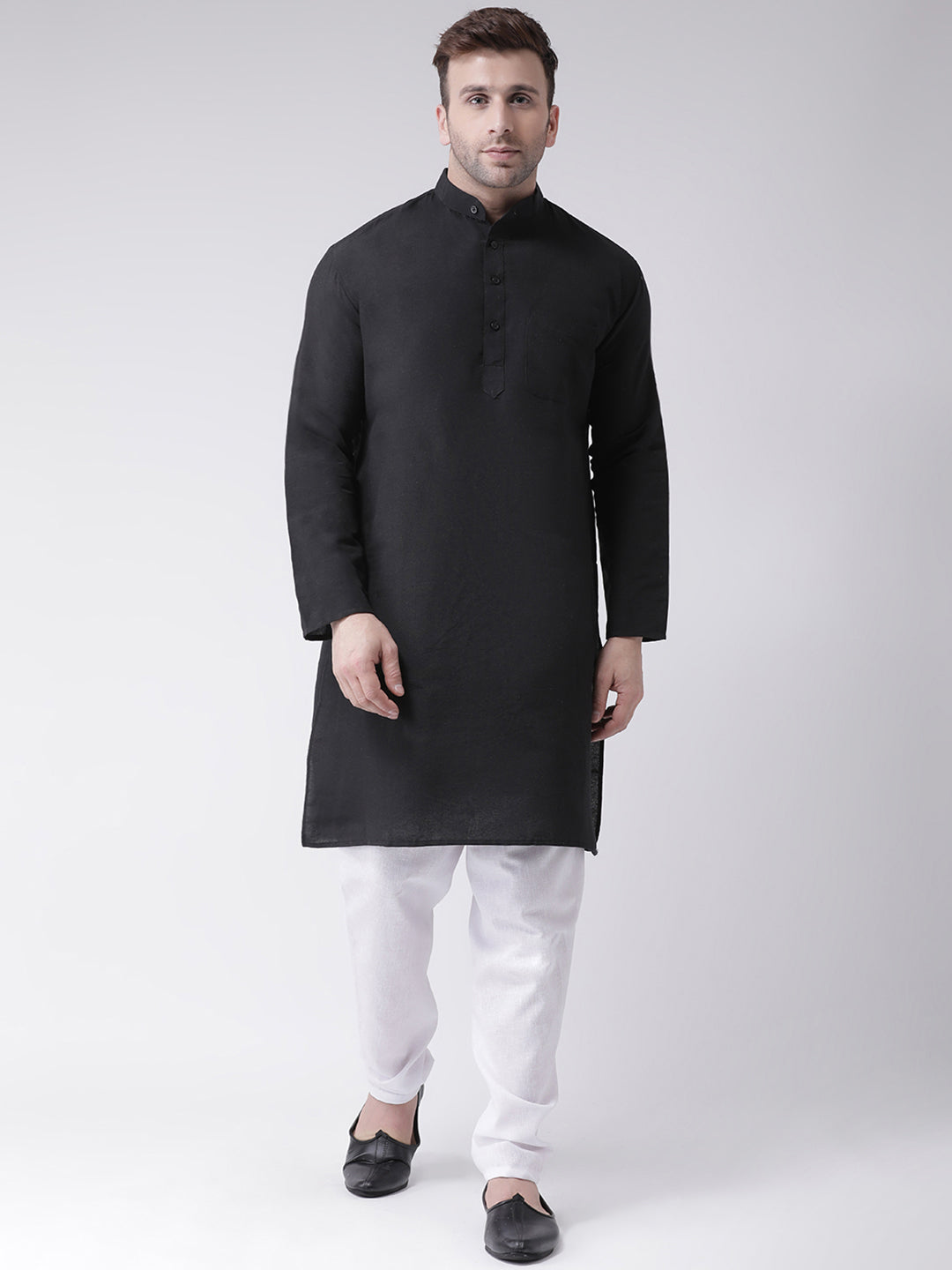 RIAG Men's Black Cotton Long Ethnic Kurta | Grocsy