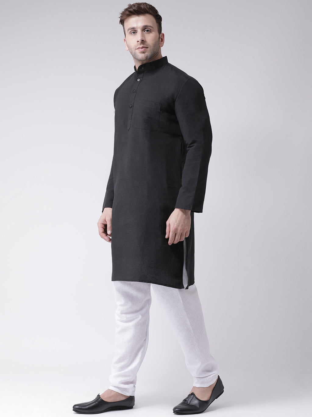 RIAG Men's Black Cotton Long Ethnic Kurta | Grocsy