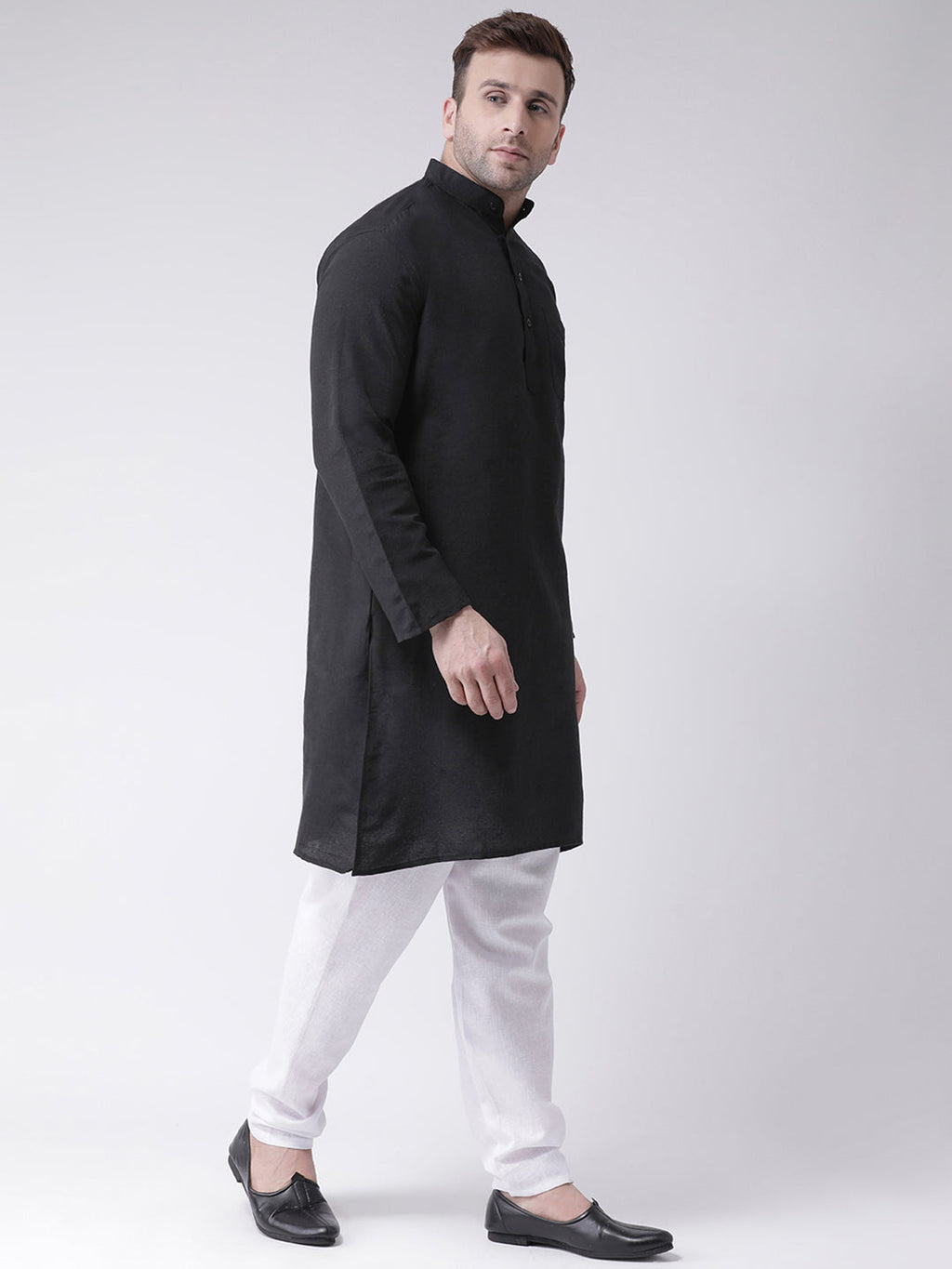 RIAG Men's Black Cotton Long Ethnic Kurta | Grocsy