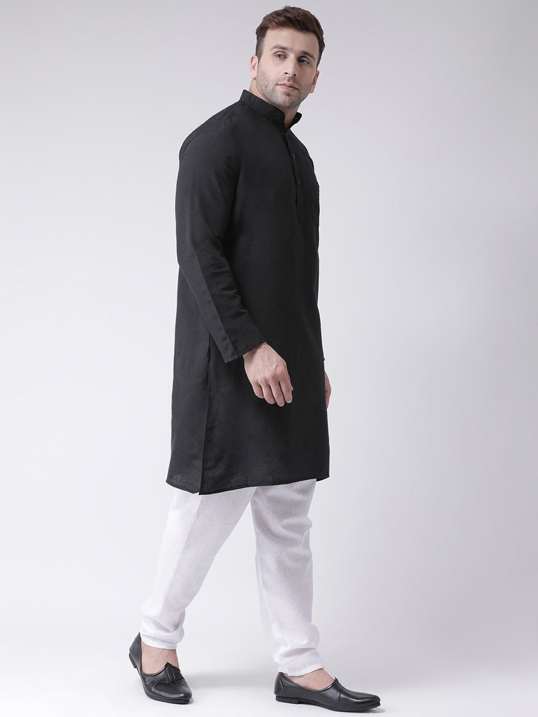 RIAG Men's Black Cotton Long Ethnic Kurta | Grocsy