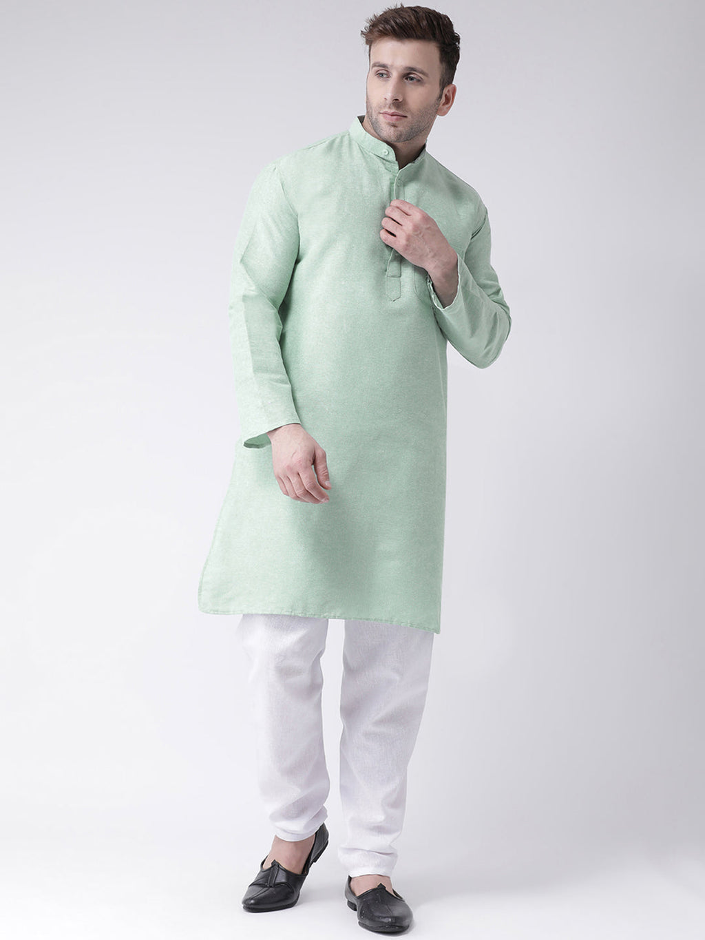 RIAG Men's Green Cotton Long Ethnic Kurta | Grocsy
