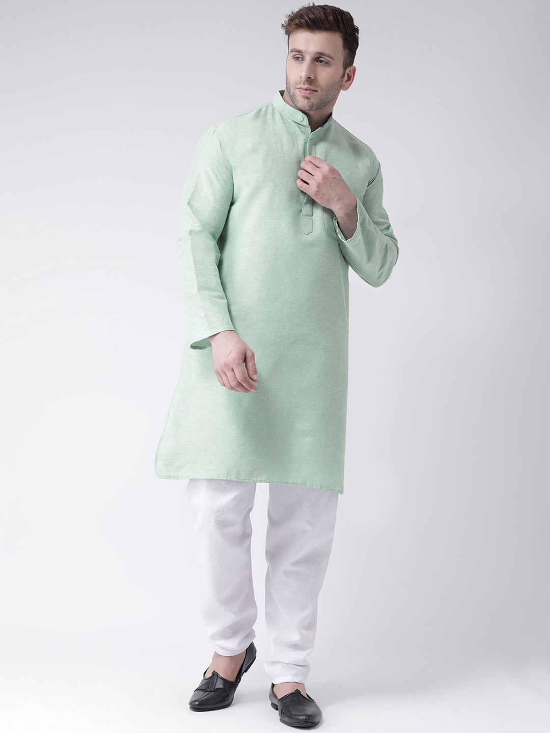 RIAG Men's Green Cotton Long Ethnic Kurta | Grocsy