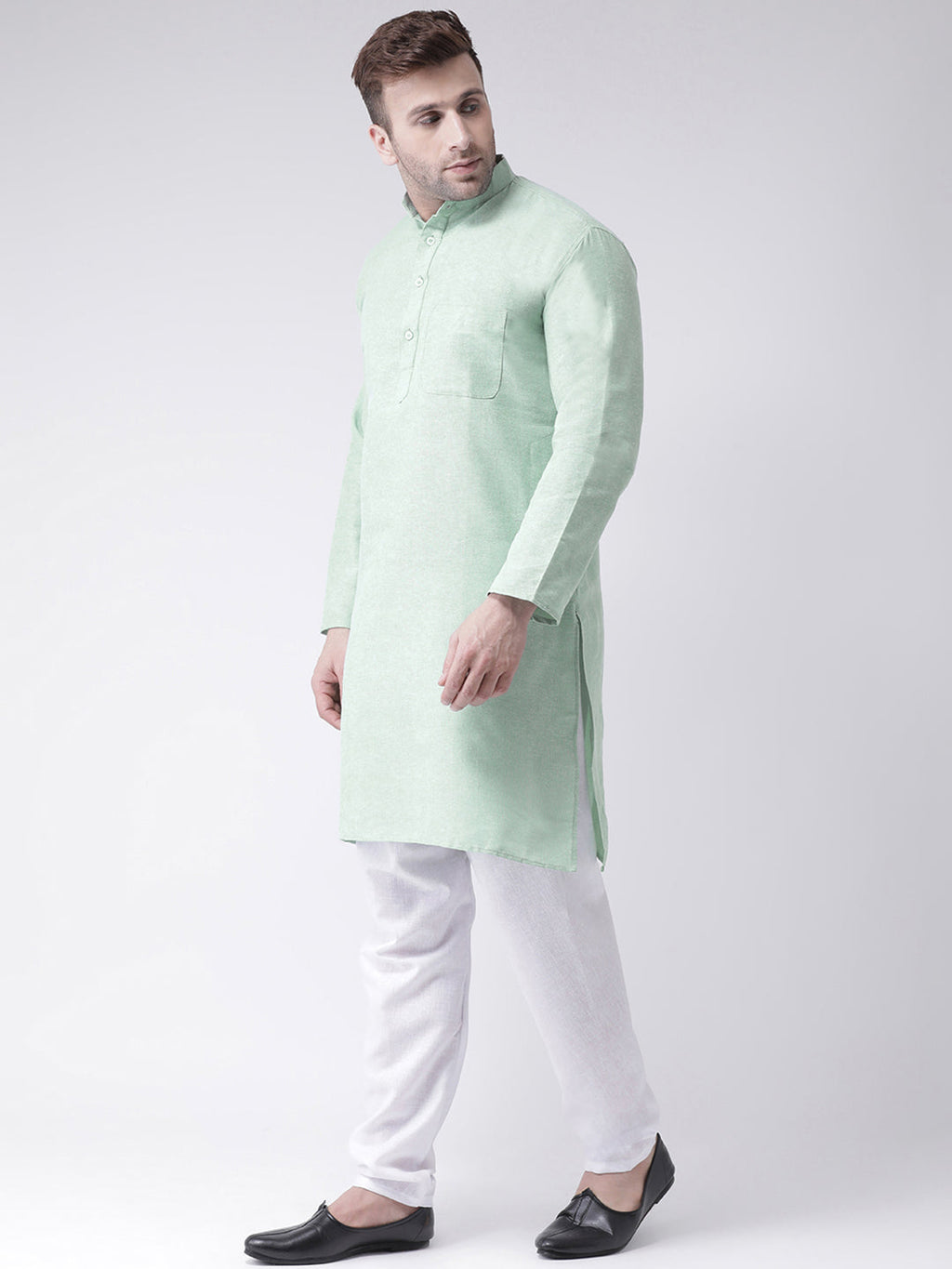 RIAG Men's Green Cotton Long Ethnic Kurta | Grocsy