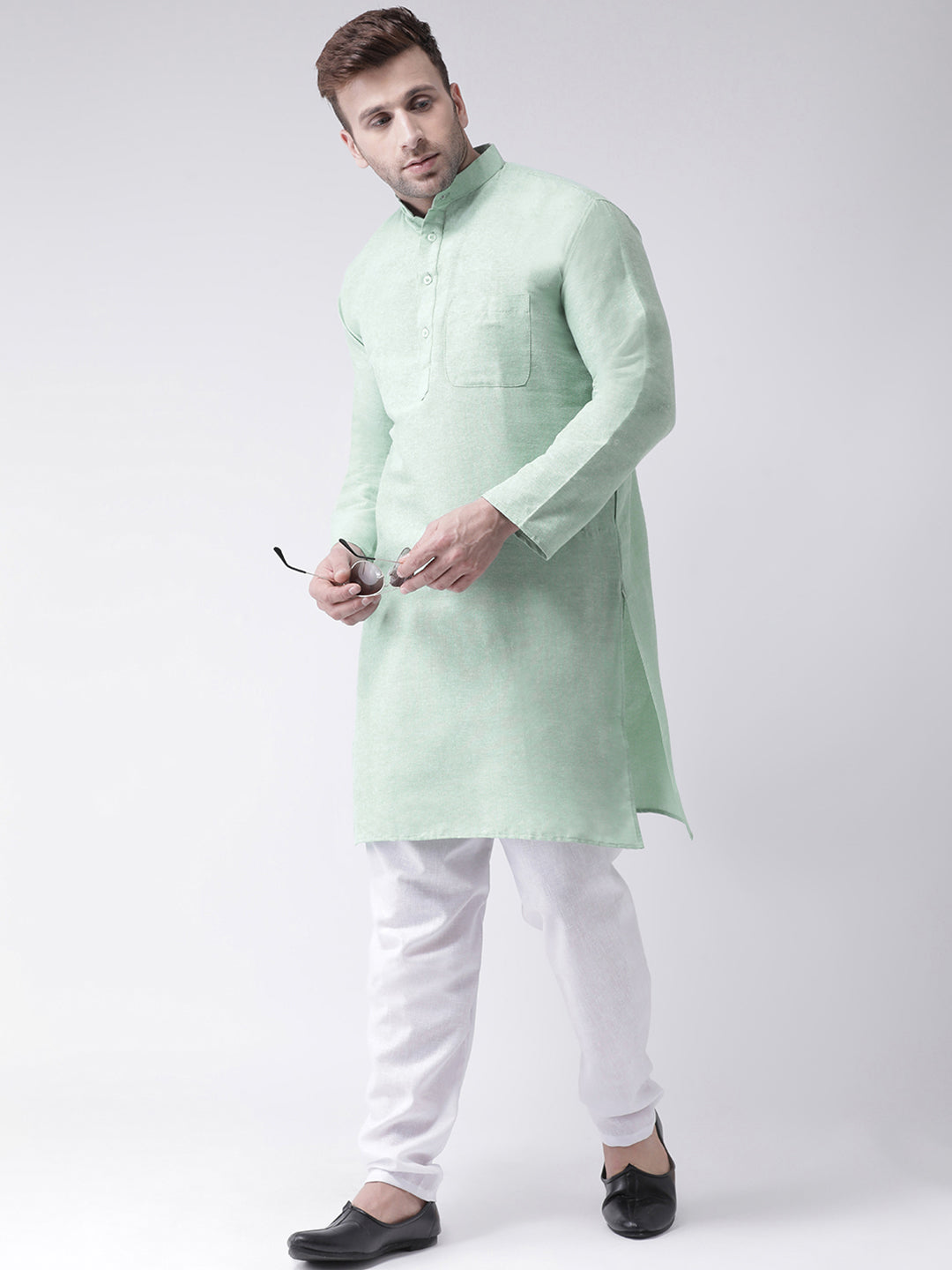 RIAG Men's Green Cotton Long Ethnic Kurta | Grocsy