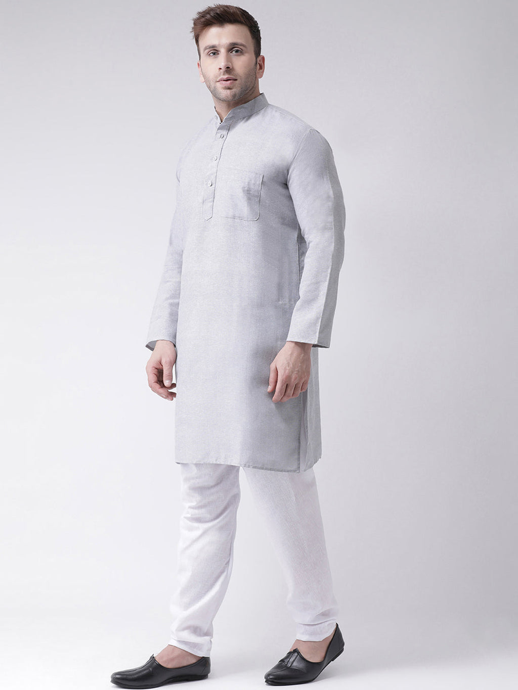 RIAG Men's Grey Cotton Long Ethnic Kurta | Grocsy