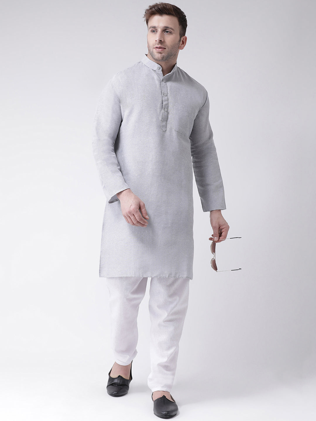RIAG Men's Grey Cotton Long Ethnic Kurta | Grocsy