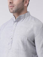 RIAG Men's Grey Cotton Long Ethnic Kurta | Grocsy