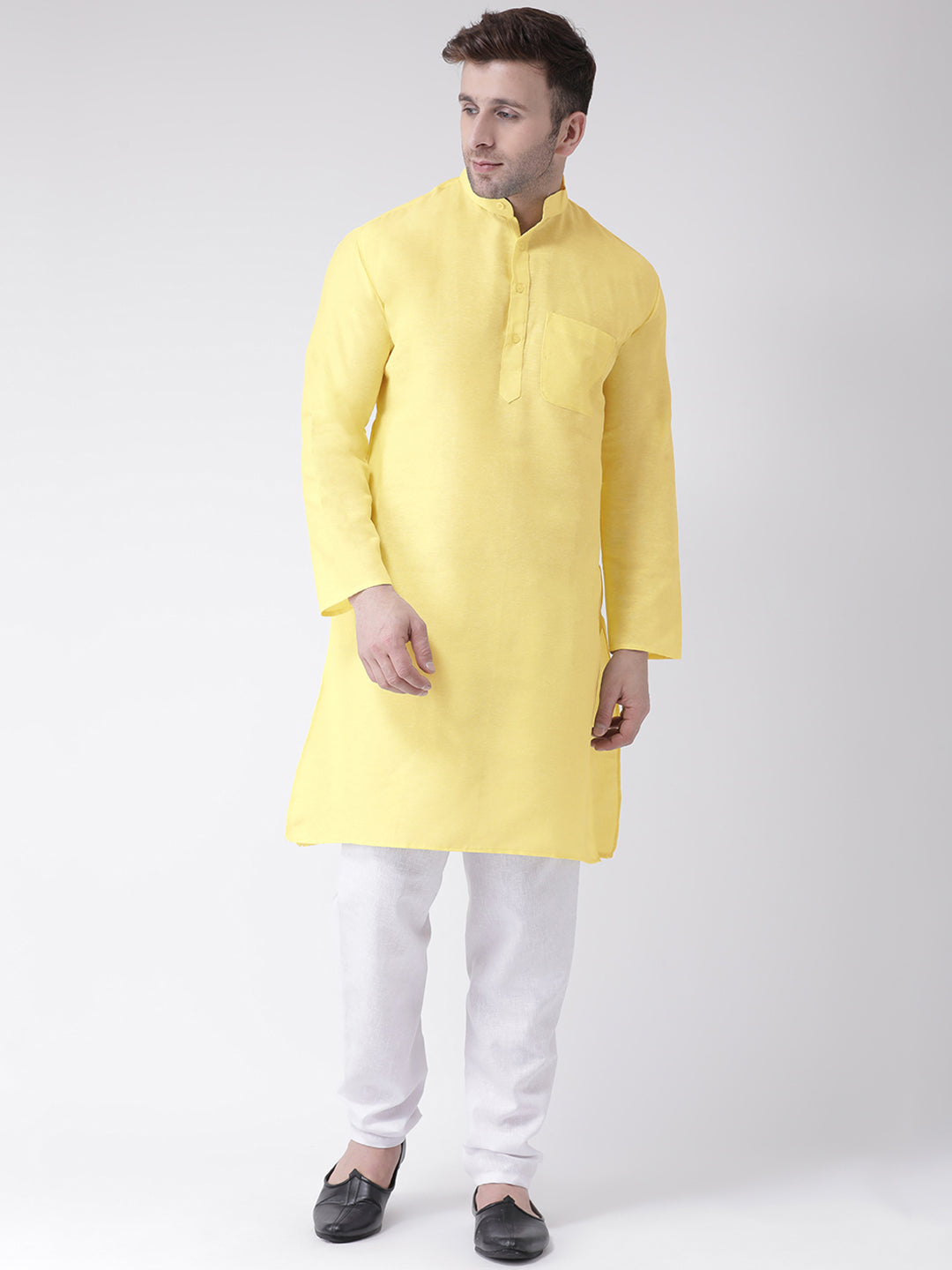 RIAG Men's Yellow Cotton Long Ethnic Kurta | Grocsy