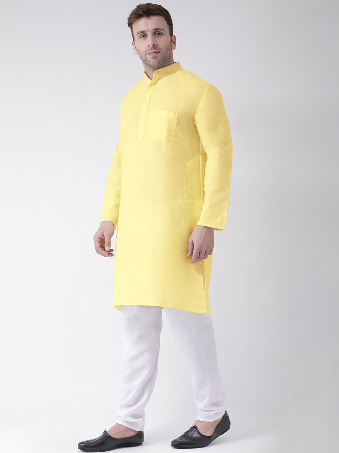RIAG Men's Yellow Cotton Long Ethnic Kurta | Grocsy