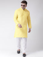 RIAG Men's Yellow Cotton Long Ethnic Kurta | Grocsy