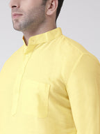 RIAG Men's Yellow Cotton Long Ethnic Kurta | Grocsy
