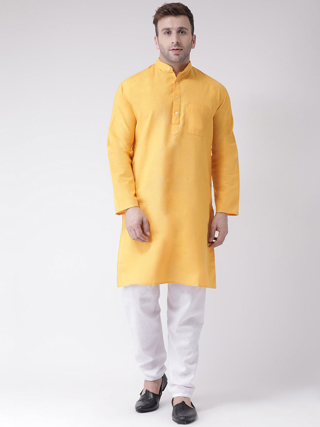 RIAG Men's Yellow Cotton Long Ethnic Kurta | Grocsy