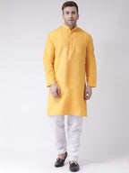 RIAG Men's Yellow Cotton Long Ethnic Kurta | Grocsy