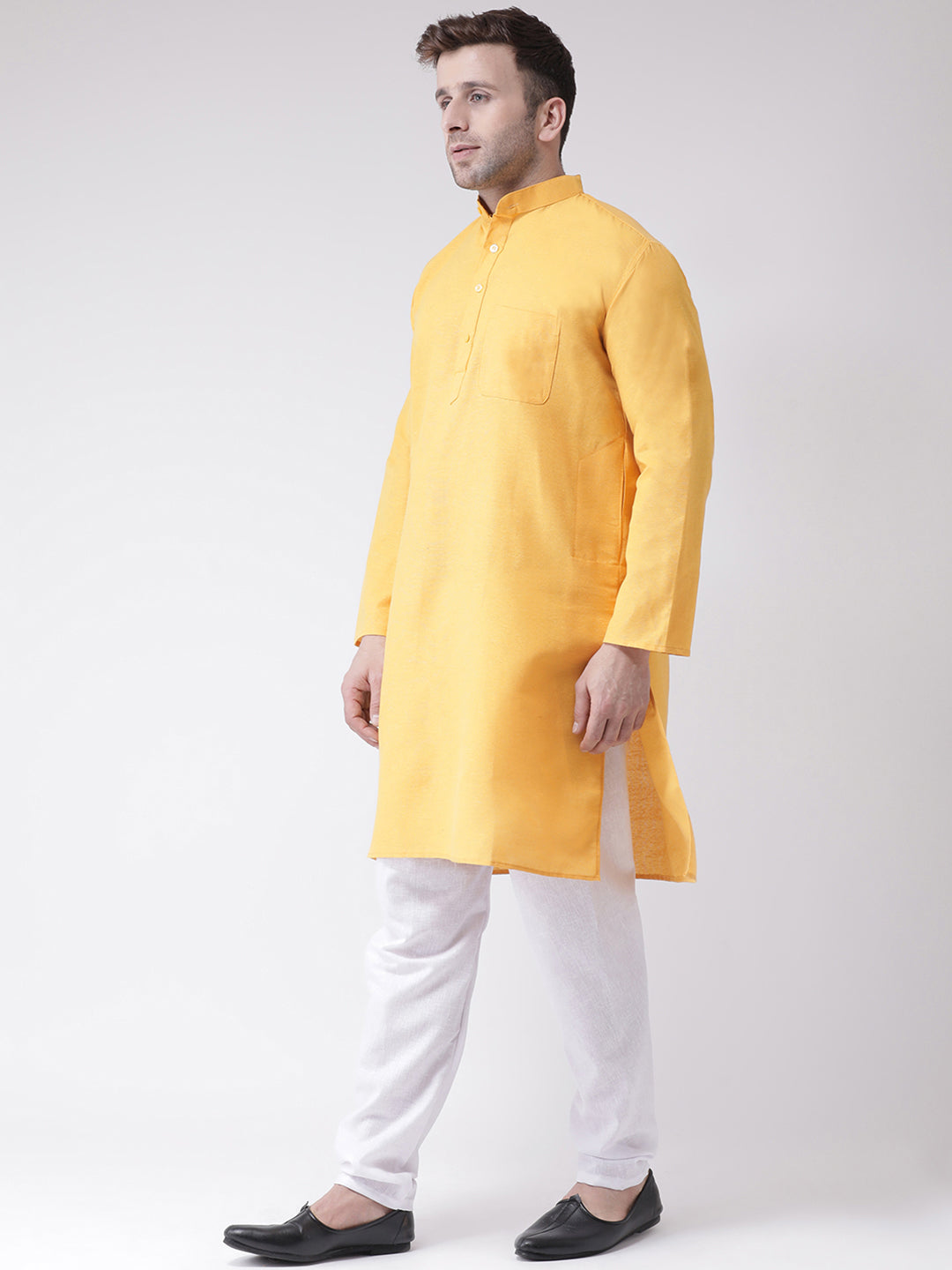 RIAG Men's Yellow Cotton Long Ethnic Kurta | Grocsy