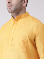 RIAG Men's Yellow Cotton Long Ethnic Kurta | Grocsy