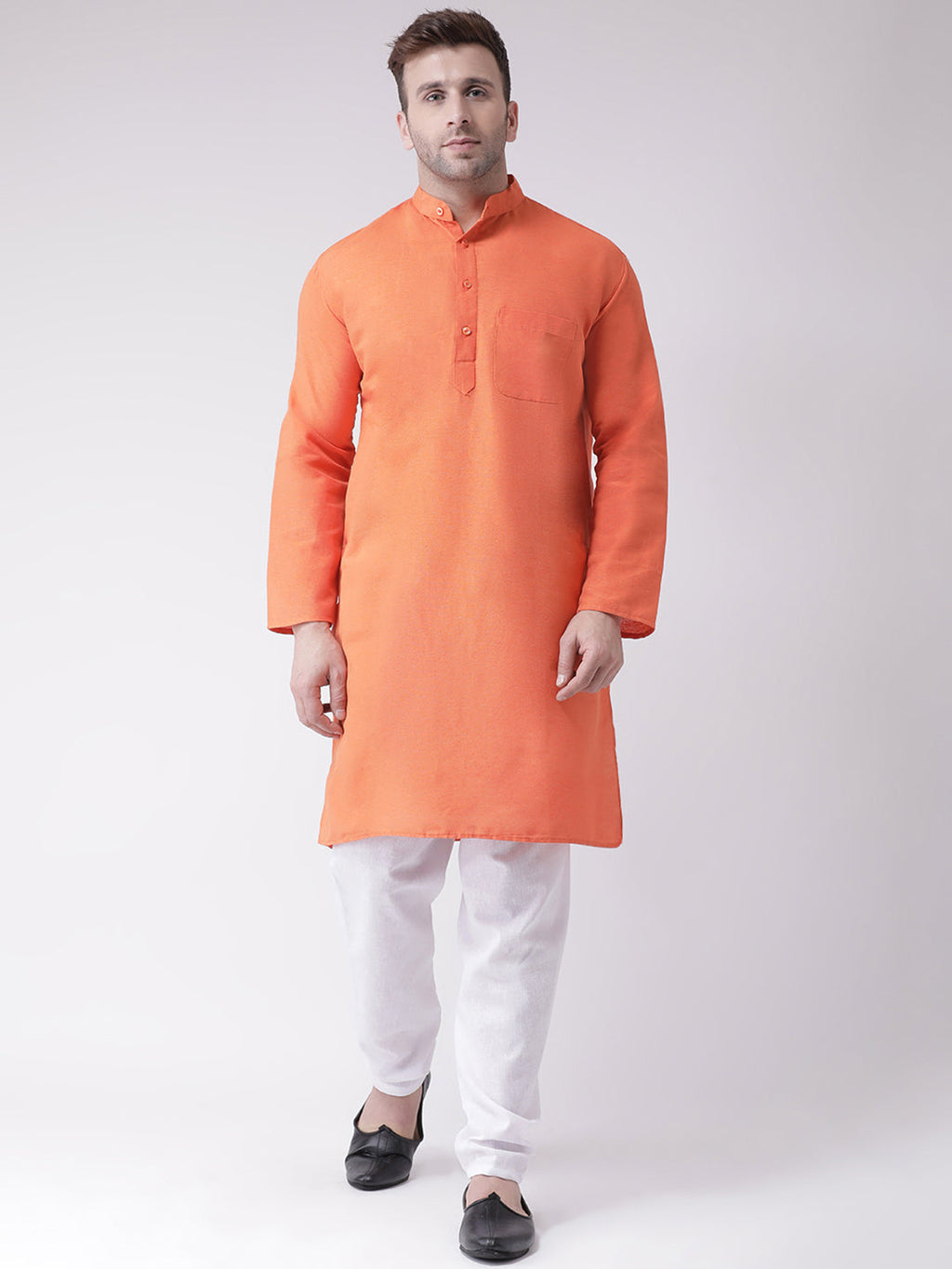 RIAG Men's Orange Cotton Long Ethnic Kurta | Grocsy