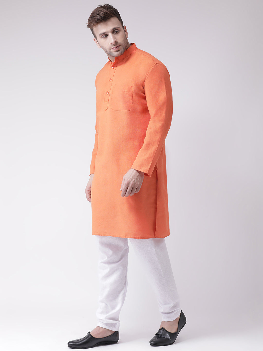 RIAG Men's Orange Cotton Long Ethnic Kurta | Grocsy
