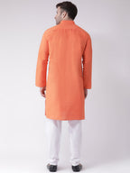 RIAG Men's Orange Cotton Long Ethnic Kurta | Grocsy