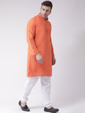 RIAG Men's Orange Cotton Long Ethnic Kurta | Grocsy