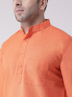 RIAG Men's Orange Cotton Long Ethnic Kurta | Grocsy