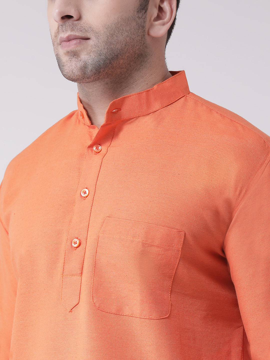 RIAG Men's Orange Cotton Long Ethnic Kurta | Grocsy
