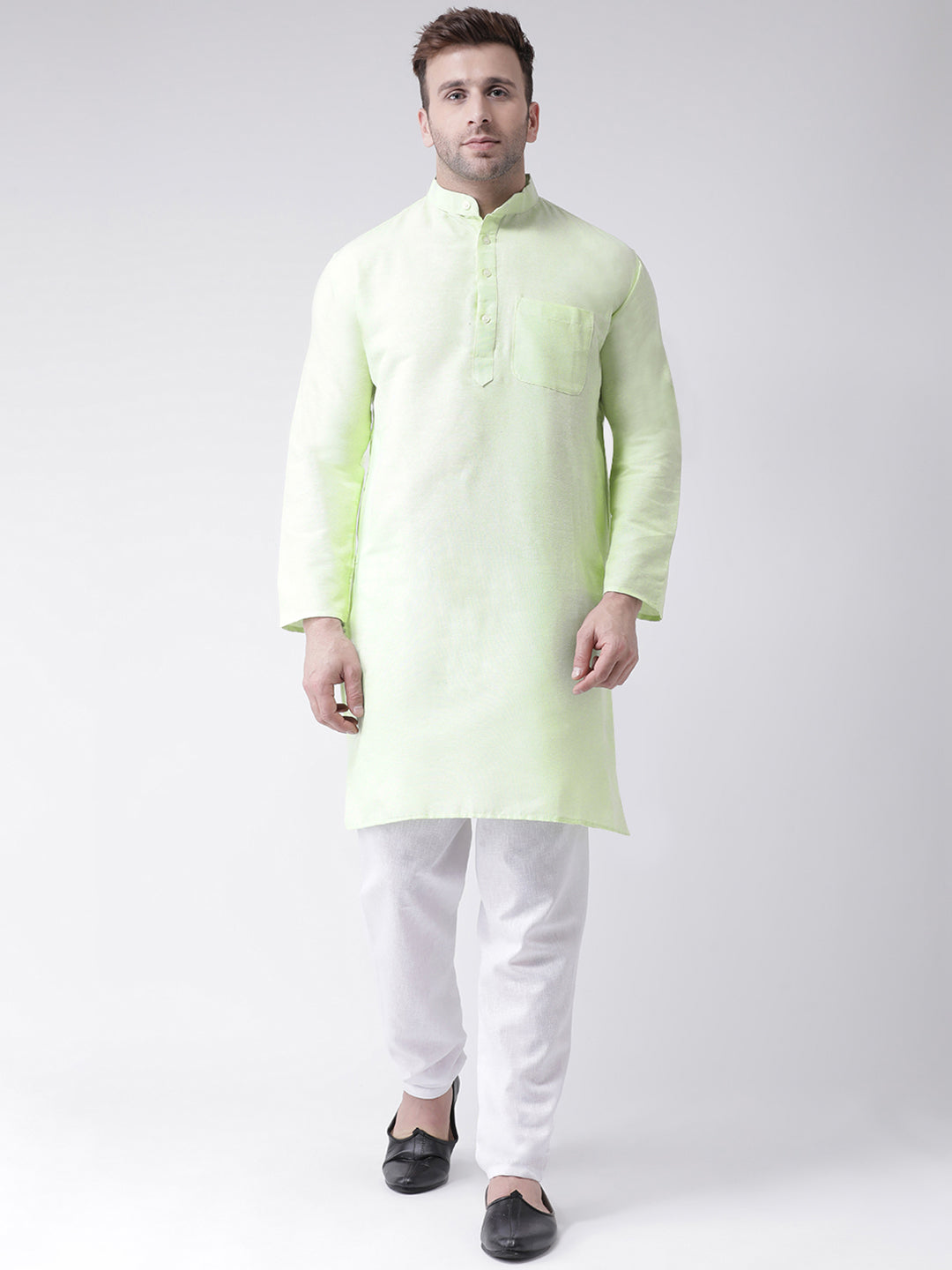 RIAG Men's Green Cotton Long Ethnic Kurta | Grocsy