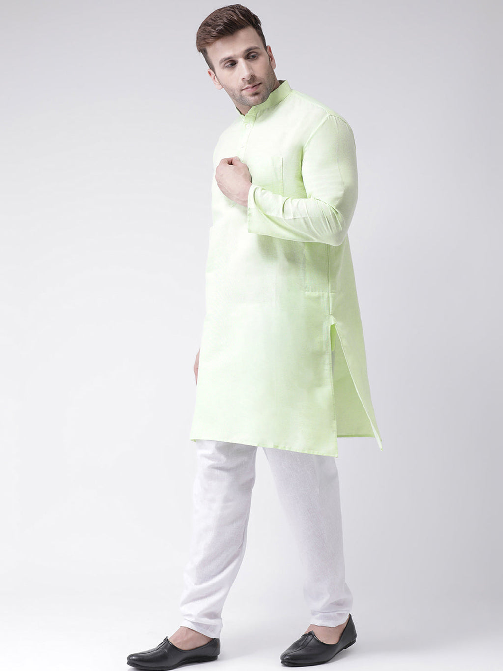 RIAG Men's Green Cotton Long Ethnic Kurta | Grocsy