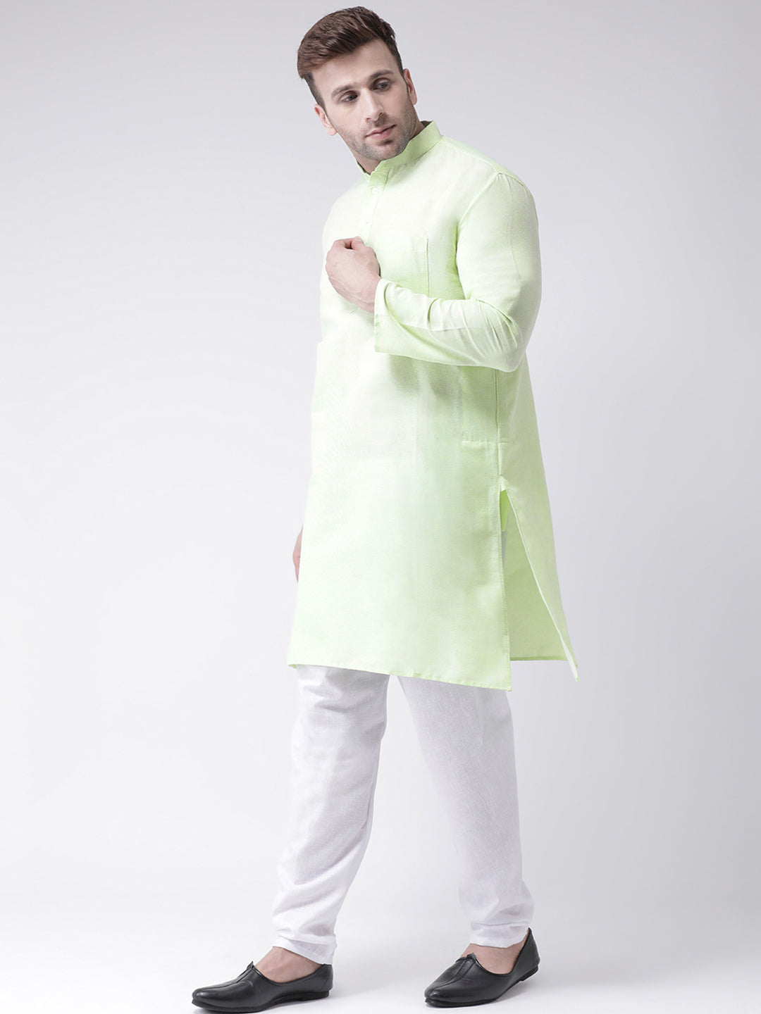 RIAG Men's Green Cotton Long Ethnic Kurta | Grocsy