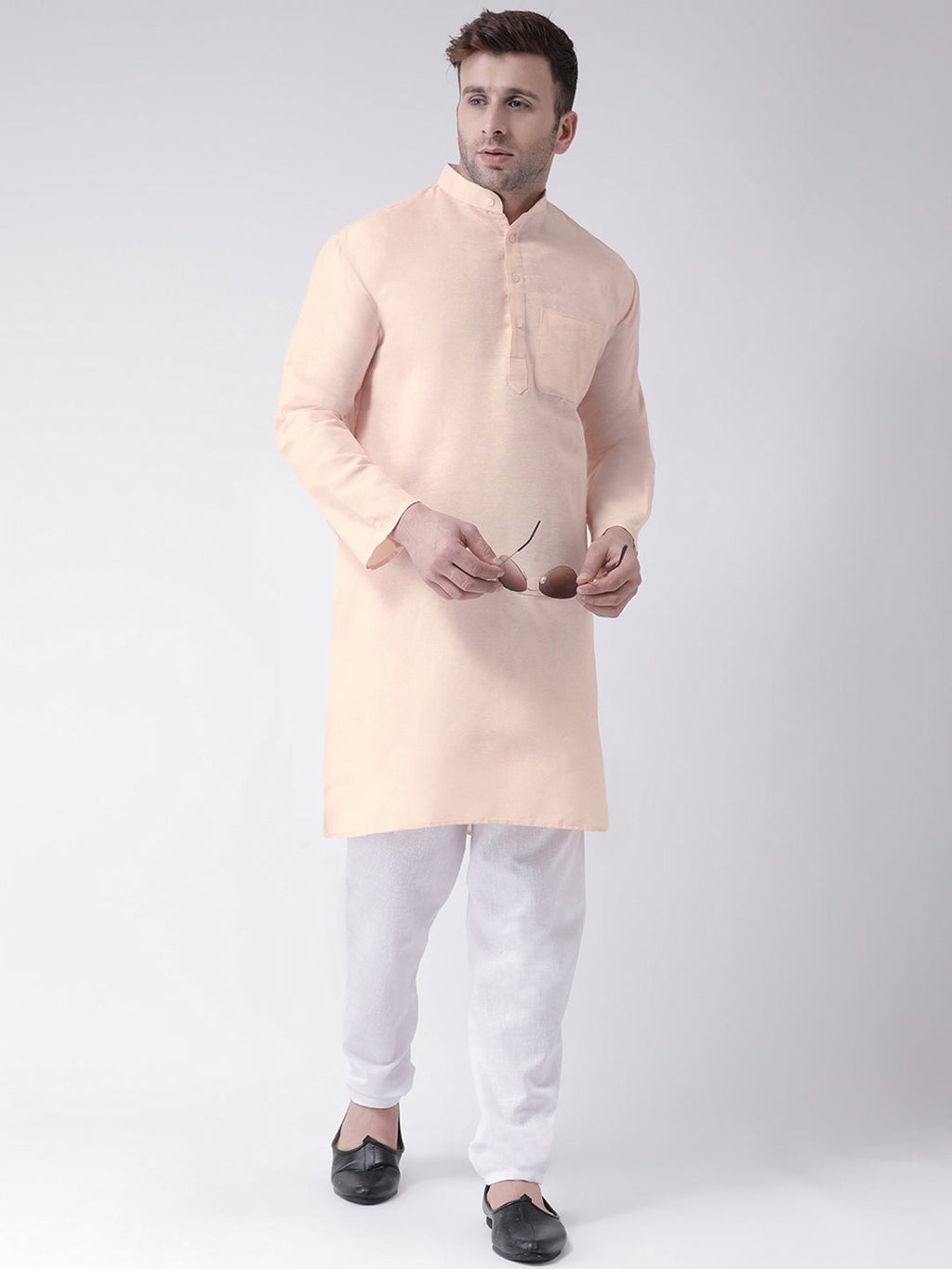 RIAG Men's Beige Cotton Long Ethnic Kurta | Grocsy