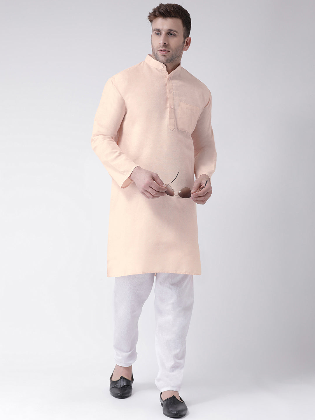 RIAG Men's Beige Cotton Long Ethnic Kurta | Grocsy