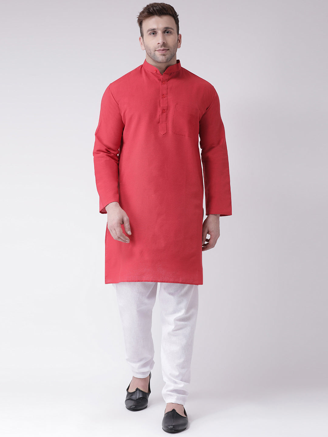 RIAG Men's Red Cotton Long Ethnic Kurta | Grocsy