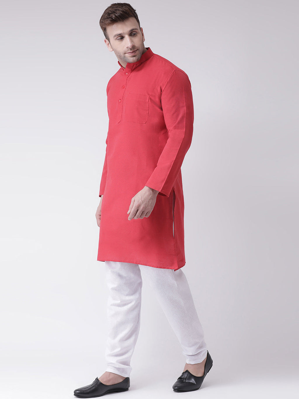 RIAG Men's Red Cotton Long Ethnic Kurta | Grocsy