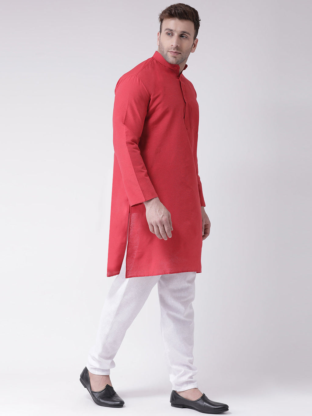 RIAG Men's Red Cotton Long Ethnic Kurta | Grocsy