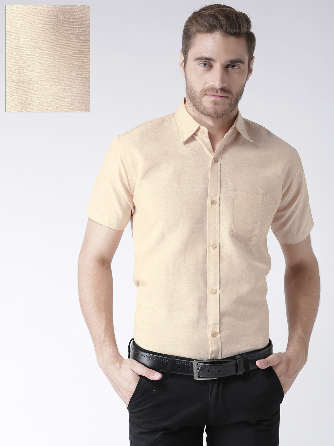 RIAG Beige Men's Half Sleeves Solid Shirt | Grocsy
