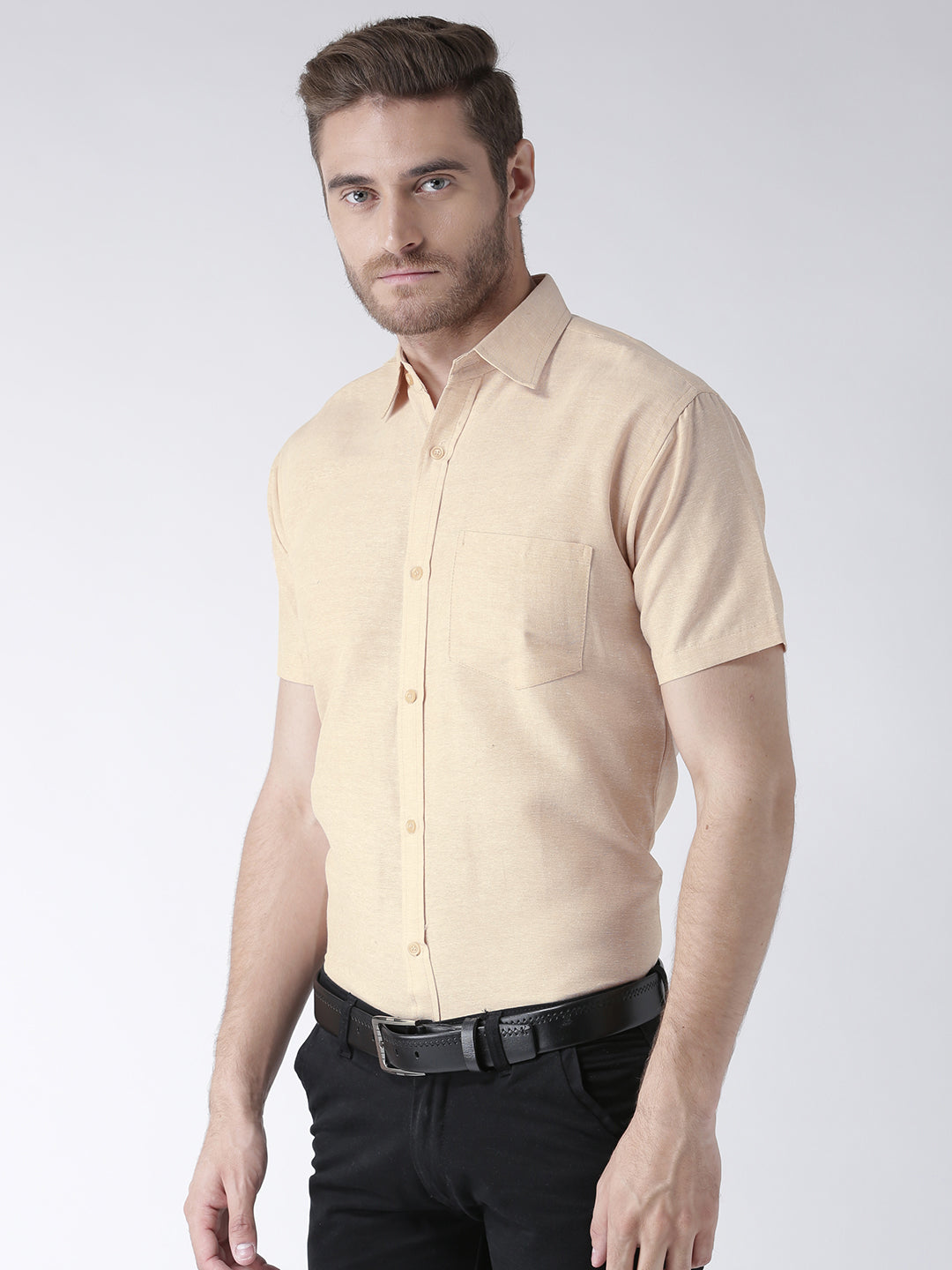 RIAG Beige Men's Half Sleeves Solid Shirt | Grocsy