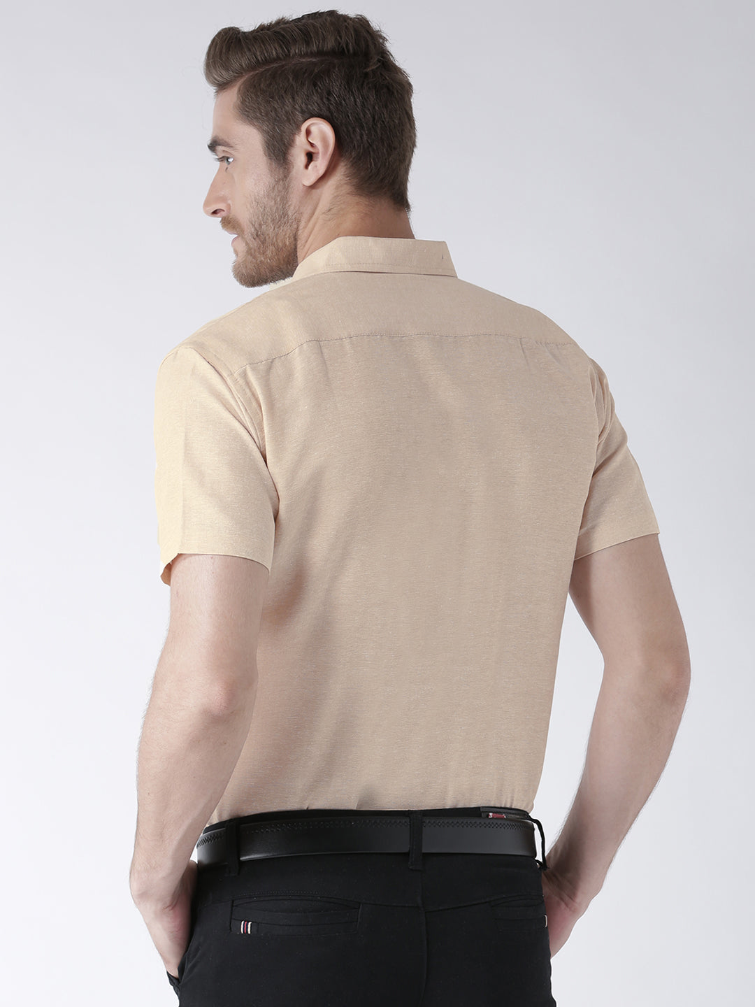 RIAG Beige Men's Half Sleeves Solid Shirt | Grocsy