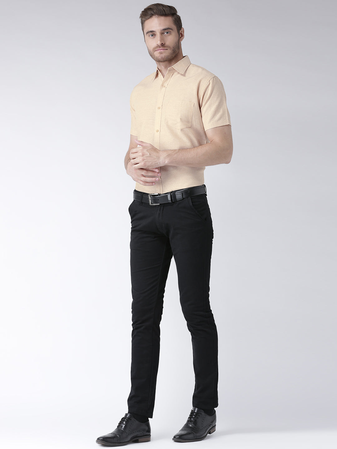 RIAG Beige Men's Half Sleeves Solid Shirt | Grocsy