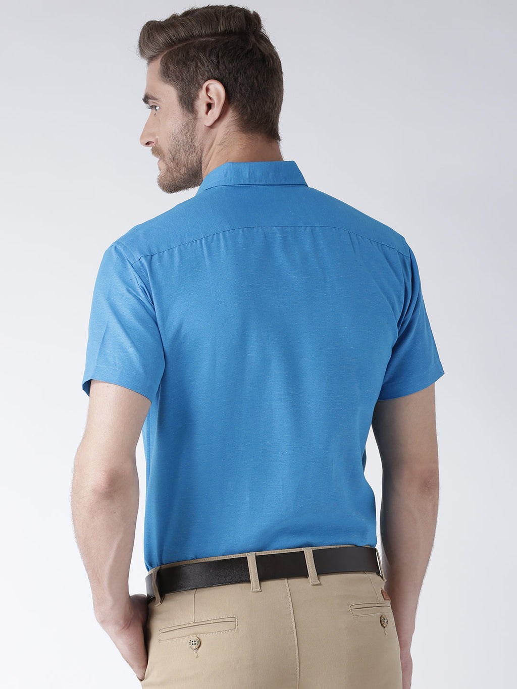 RIAG Blue Men's Half Sleeves Solid Shirt | Grocsy