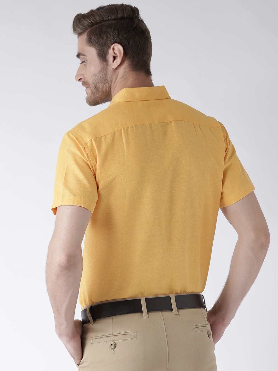 RIAG Yellow Men's Half Sleeves Solid Shirt | Grocsy