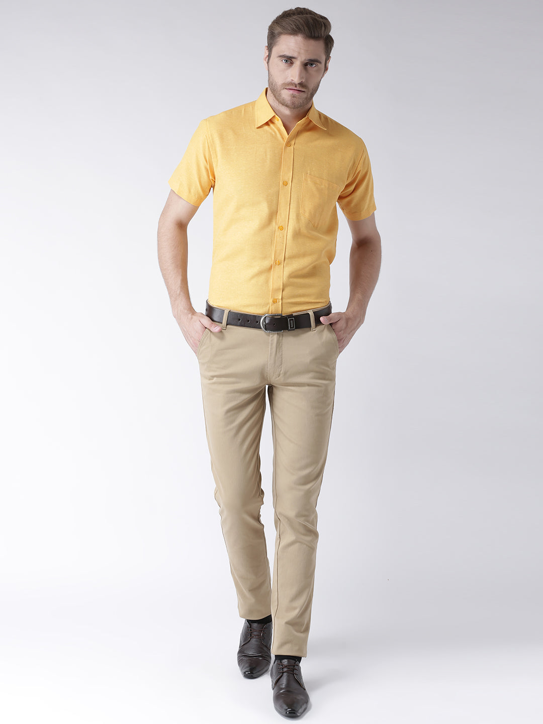 RIAG Yellow Men's Half Sleeves Solid Shirt | Grocsy