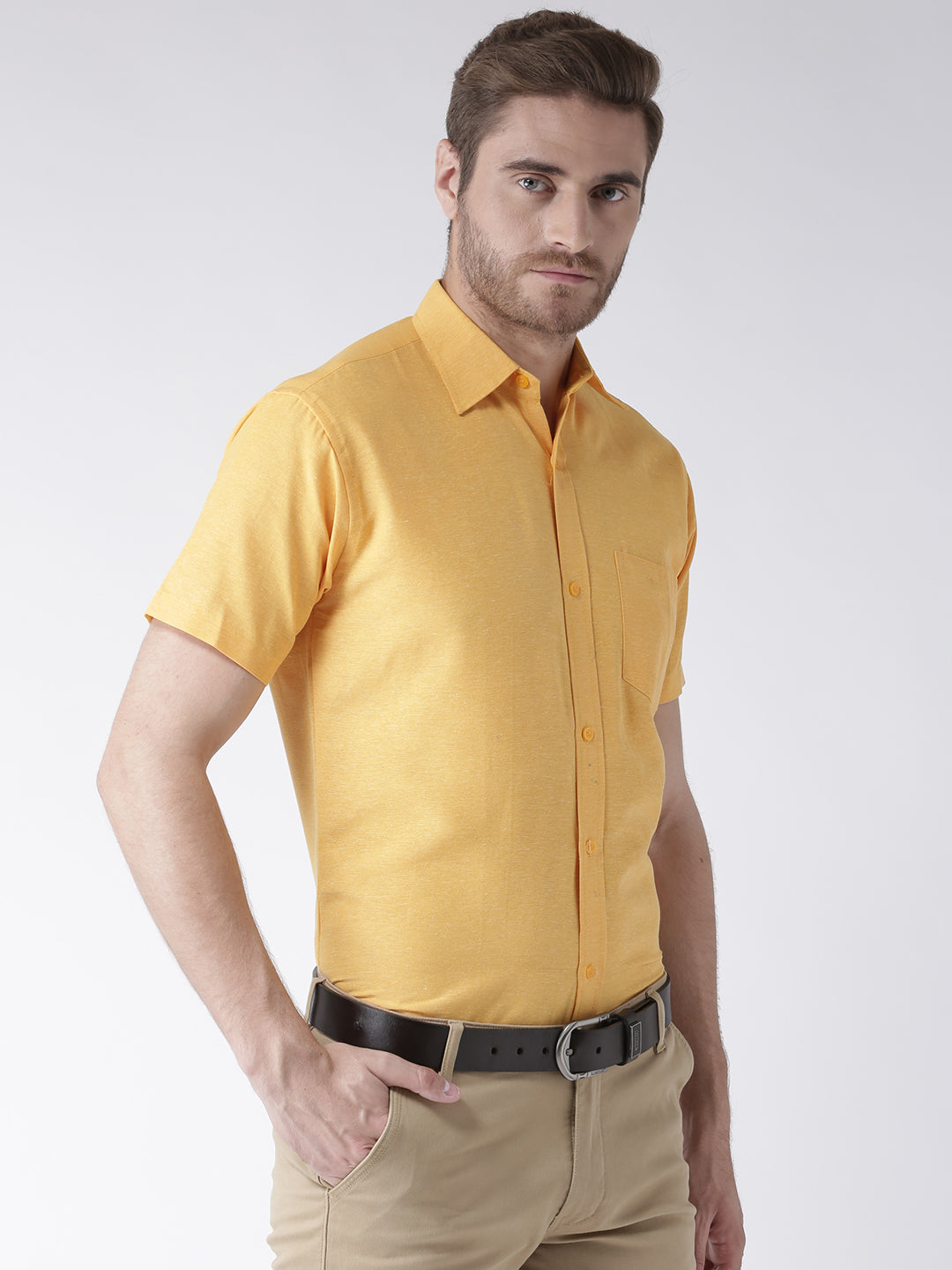 RIAG Yellow Men's Half Sleeves Solid Shirt | Grocsy