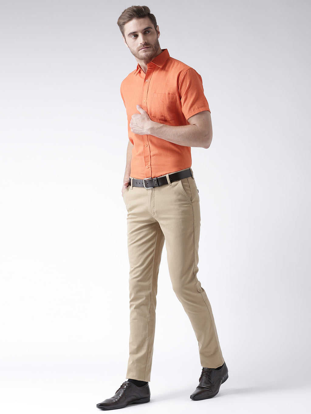 RIAG Orange Men's Half Sleeves Solid Shirt | Grocsy